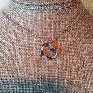 Sterling silver black white heart necklace